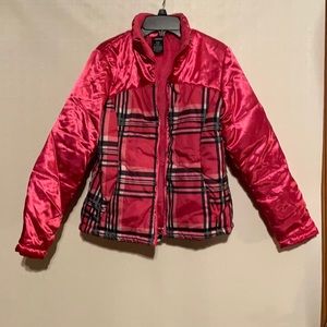 Girl’s Mountain Xpedition jacket fuchsia plaid bottom